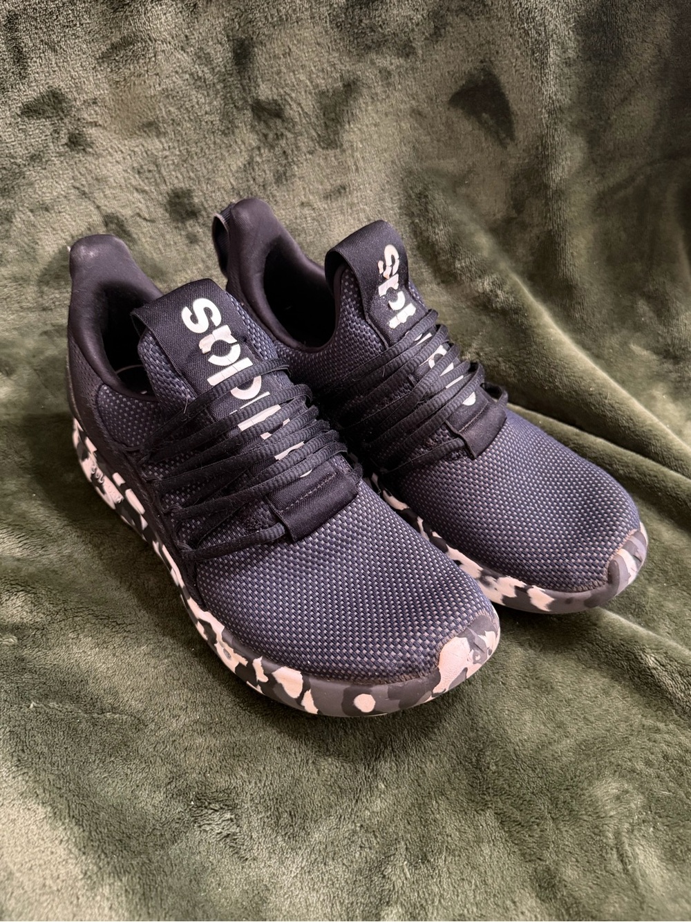 adidas Black Knit Athletic Sneakers with White Camo Sole